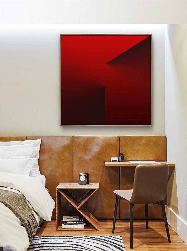 Quadro Quadrado Abstrato Degradê Vermelho Vinho Efeito Canvas Moldura