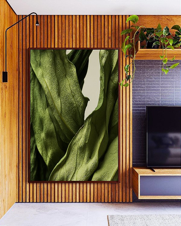 Quadro Vertical Folhas Verdes Folhagem Plantas Natureza Canvas Moldura