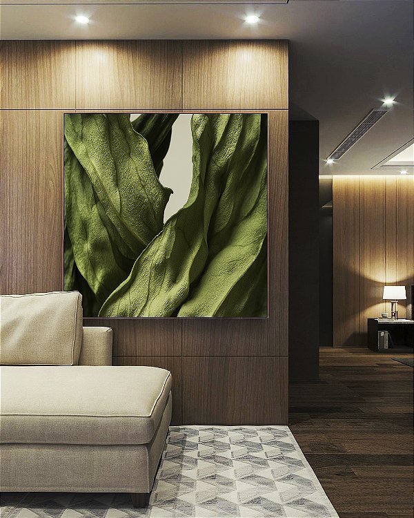 Quadro Quadrado Folhas Verdes Folhagem Plantas Natureza Canvas Moldura