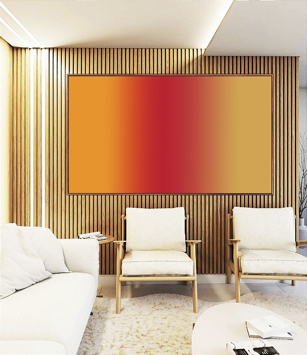 Quadro Horizontal Abstrato Degradê Amarelo Âmbar Coral Canvas Moldura