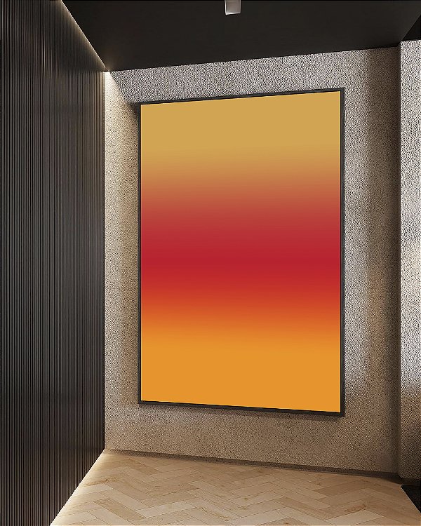 Quadro Vertical Abstrato Degradê Amarelo Âmbar Coral Canvas Moldura