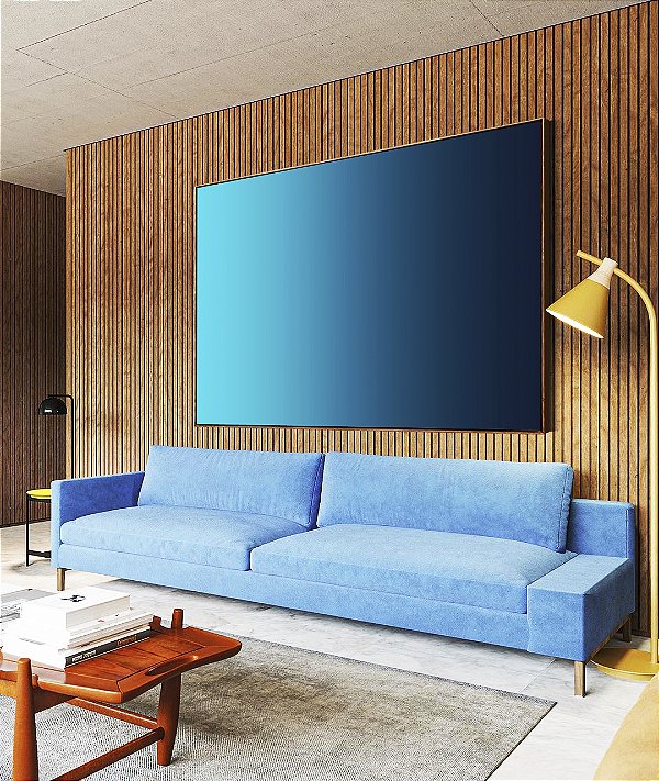 Quadro Horizontal Abstrato Degradê Azul Celeste Marinho Canvas Moldura