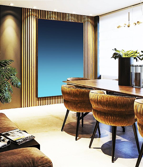 Quadro Vertical Abstrato Degradê Azul Celeste Marinho Canvas Moldura