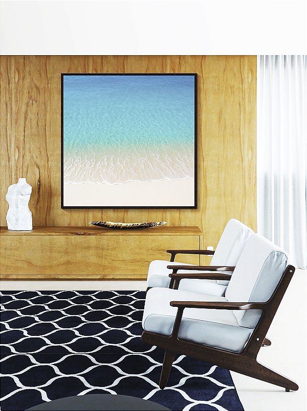 Quadro Quadrado Praia Branca e Mar Azul Cristalino Canvas Moldura