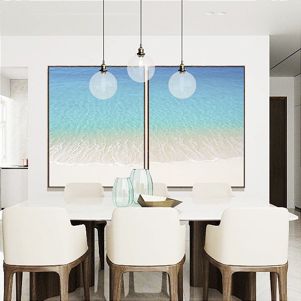 Duo de Quadros Praia Branca e Mar Azul Cristalino Canvas Moldura