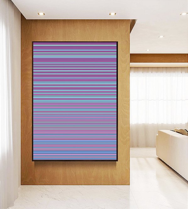 Quadro Vertical Abstrato Listras Degradê Azul Lilás Canvas Moldura