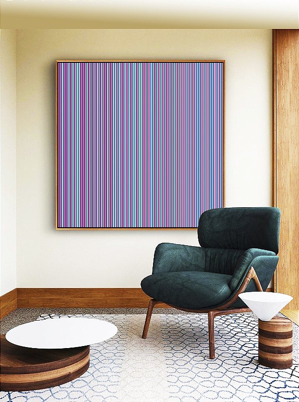 Quadro Quadrado Abstrato Listras Degradê Azul Lilás Canvas Moldura