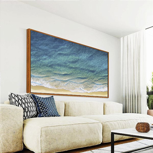 Quadro Horizontal Mar Azul Calmo Litoral Praia Natureza Canvas Moldura