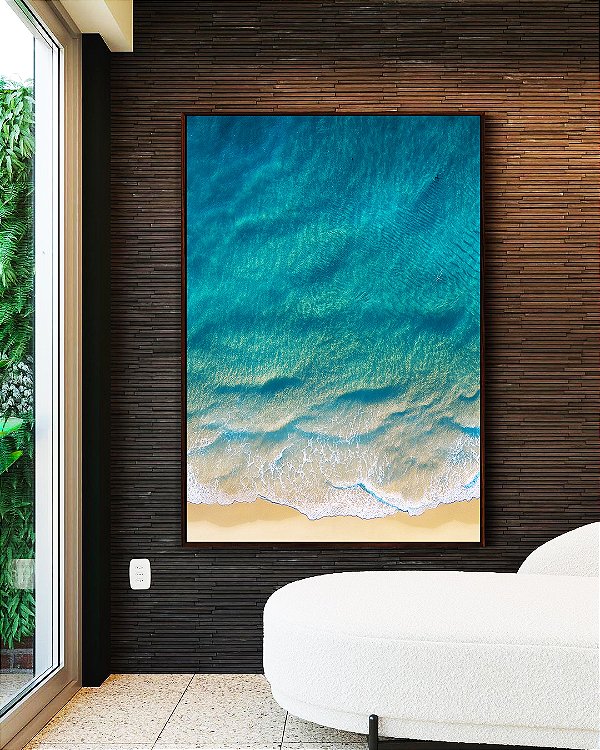 Quadro Vertical Mar Azul Calmo Litoral Praia Natureza Canvas Moldura