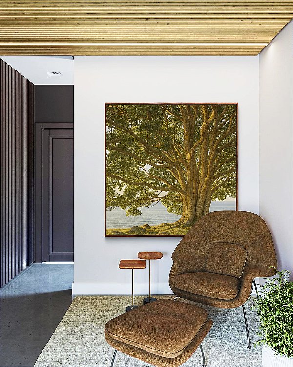 Quadro Quadrado Paisagem Árvore Mar Natureza Canvas Moldura