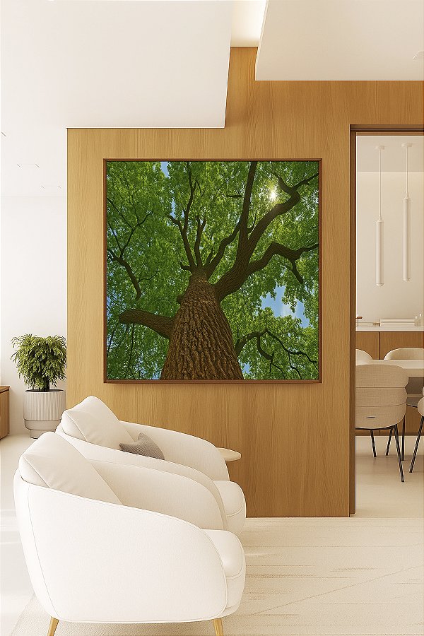 Quadro Quadrado Árvore Folhas Verde Floresta Paisagem Canvas Moldura