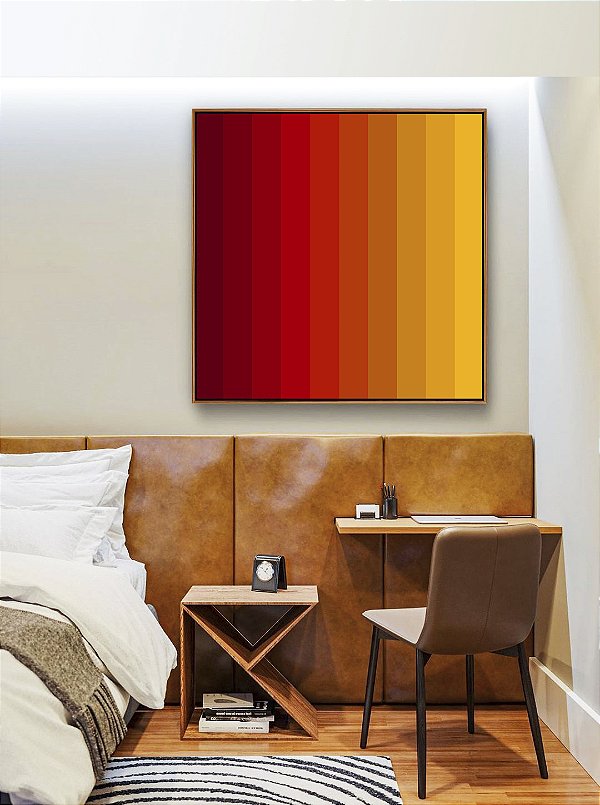 Quadro Quadrado Abstrato Degradê Vermelho Laranja Amarelo Canvas Moldura