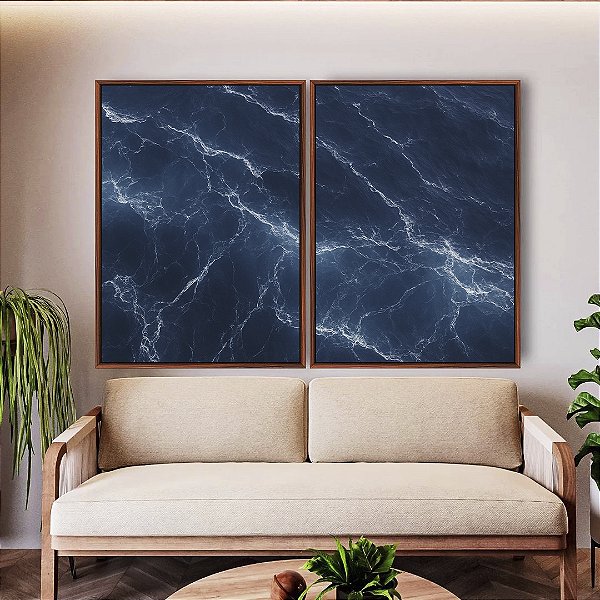 Duo de Quadros Mar Alto Azul Profundo Natureza Canvas Moldura