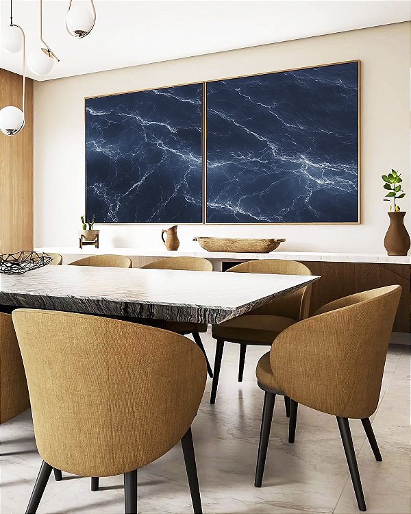 Duo de Quadros Quadrados Mar Alto Azul Profundo Natureza Canvas Moldura