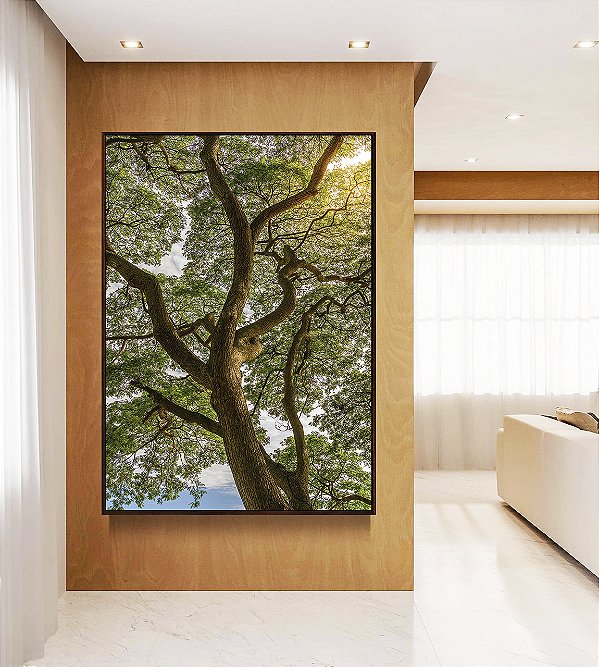 Quadro Vertical Paisagem Árvore Folhas Verdes Natureza Canvas Moldura