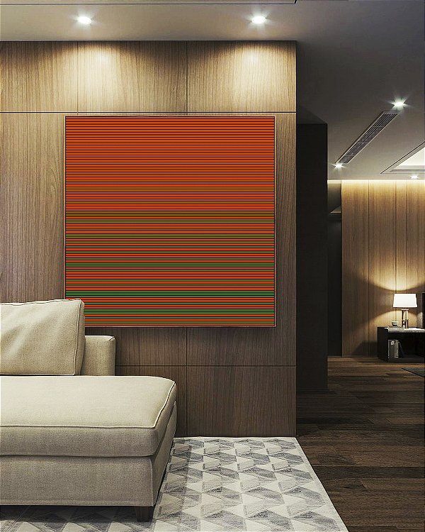Quadro Quadrado Abstrato Degradê Laranja Coral Verde Canvas Moldura