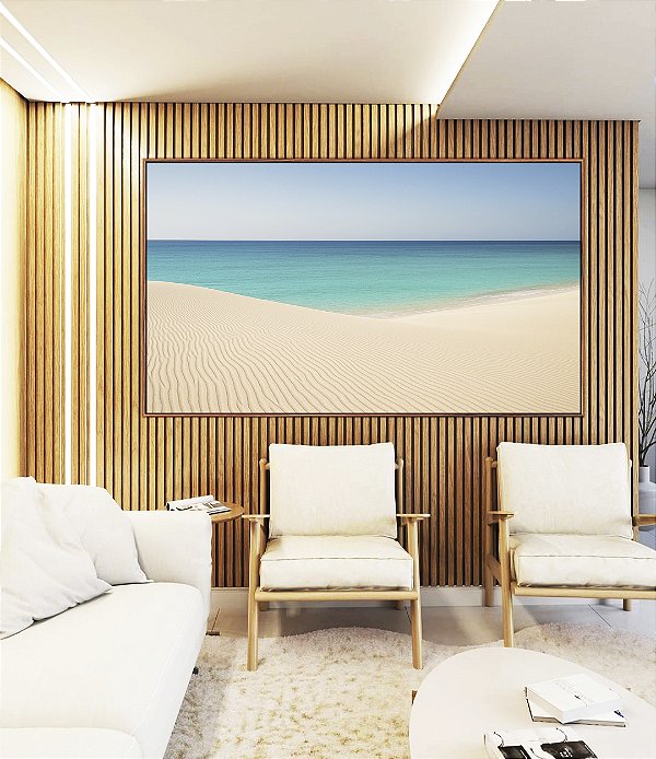 Quadro Horizontal Mar Azul Ceu Claro Praia Clara Canvas Moldura