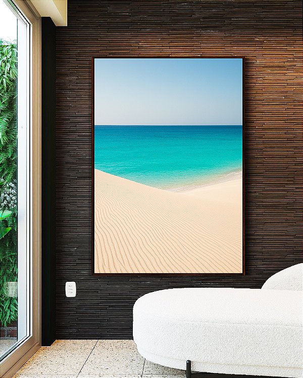 Quadro Vertical Mar Azul Ceu Claro Praia Clara Canvas Moldura