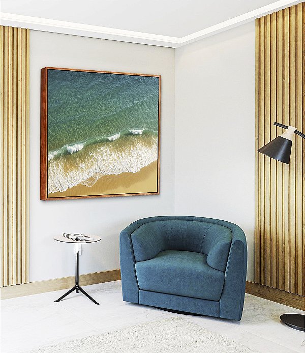 Quadro Quadrado Mar Calmo Turquesa Praia Natureza Canvas Moldura