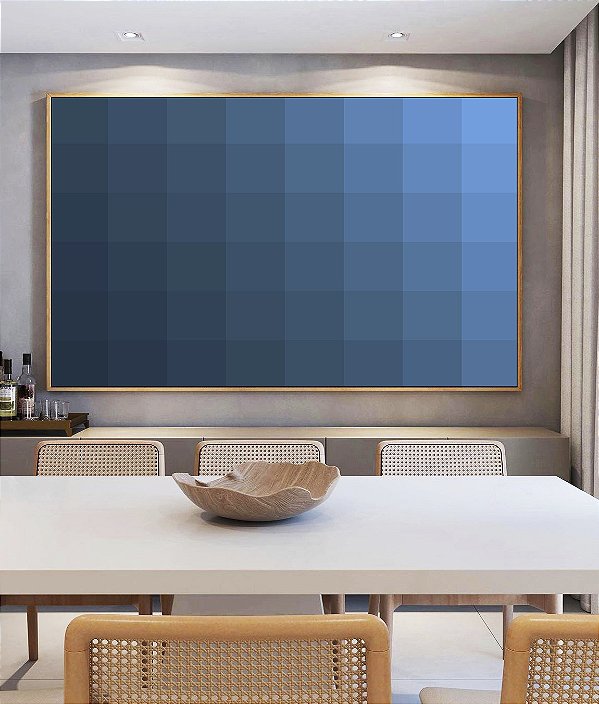 Quadro Horizontal Abstrato Geométrico Degradê Azul Canvas Moldura