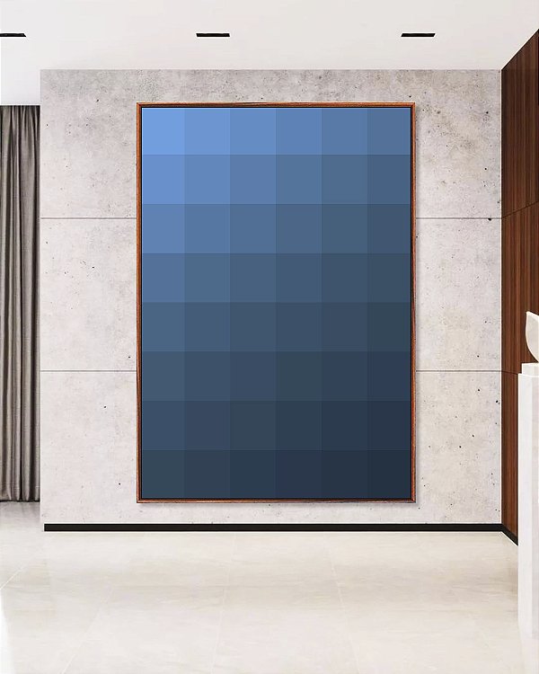 Quadro Vertical Abstrato Geométrico Degradê Azul Canvas Moldura