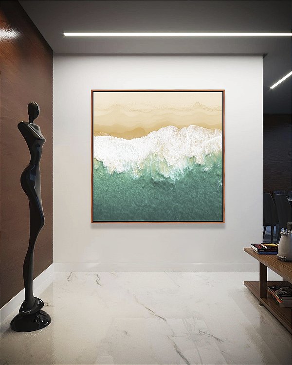 Quadro Quadrado Praia Mar Turquesa Litoral Natureza Canvas Moldura