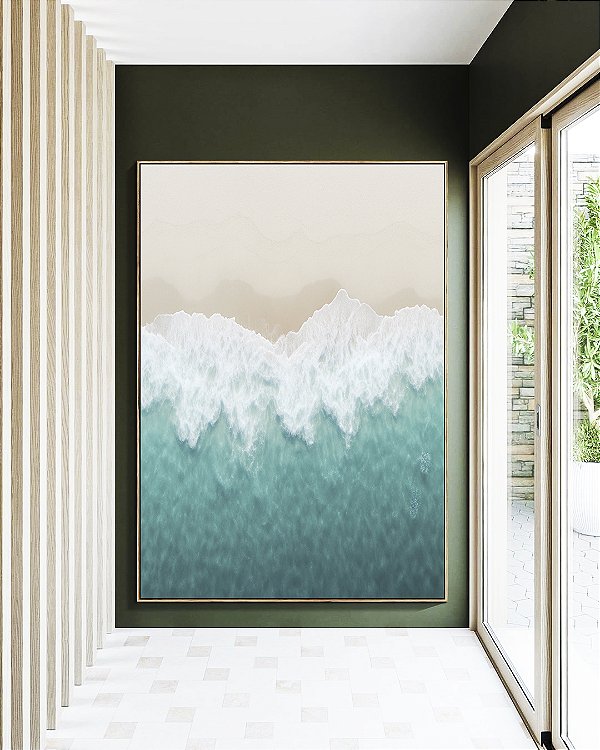 Quadro Vertical Mar Turquesa Calmo Praia Clara Litoral Canvas Moldura