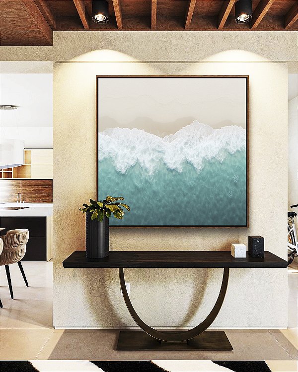 Quadro Quadrado Mar Turquesa Calmo Praia Clara Litoral Canvas Moldura