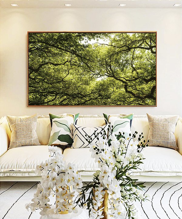 Quadro Horizontal Natureza Folhas Verdes Árvores Floresta Paisagem Canvas Moldura