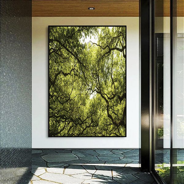 Quadro Vertical Natureza Folhas Verdes Árvores Floresta Paisagem Canvas Moldura