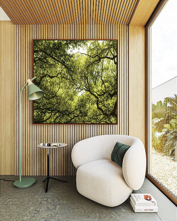 Quadro Quadrado Natureza Folhas Verdes Árvores Floresta Paisagem Canvas Moldura