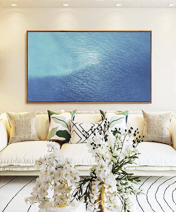 Quadro Horizontal Mar Alto Azul Textura Natural Canvas Moldura