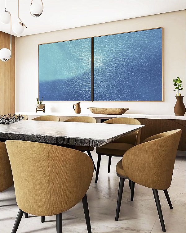 Duo de Quadros Quadrados Mar Alto Azul Textura Natural Canvas Moldura