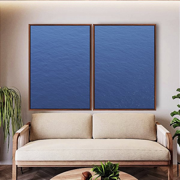 Duo de Quadros Oceano Mar Alto Azul Textura Natural Canvas Moldura