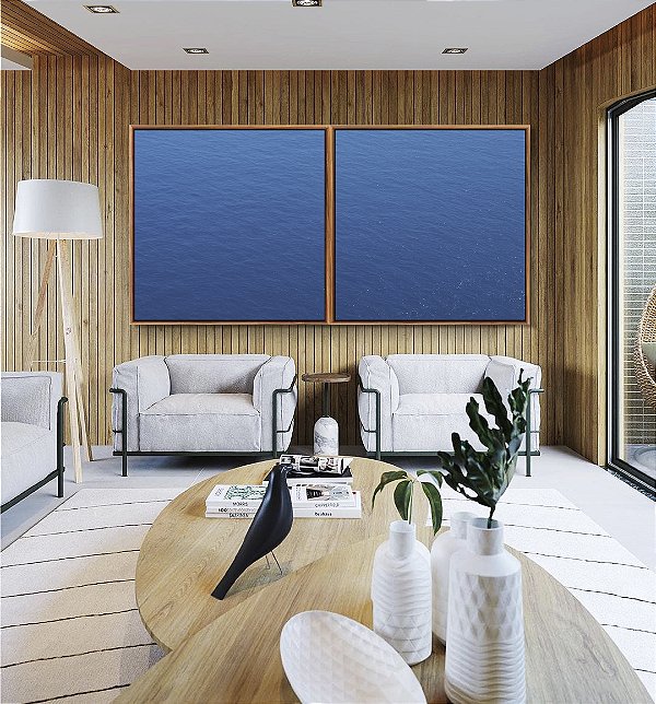 Duo de Quadros Quadrados Oceano Mar Alto Azul Textura Natural Canvas Moldura
