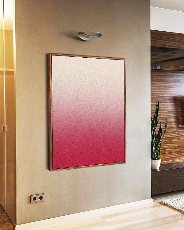 Quadro Vertical Abstrato Degradê Marfim Rosa Textura Canvas Moldura