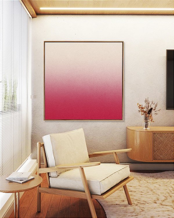 Quadro Quadrado Abstrato Degradê Marfim Rosa Textura Canvas Moldura