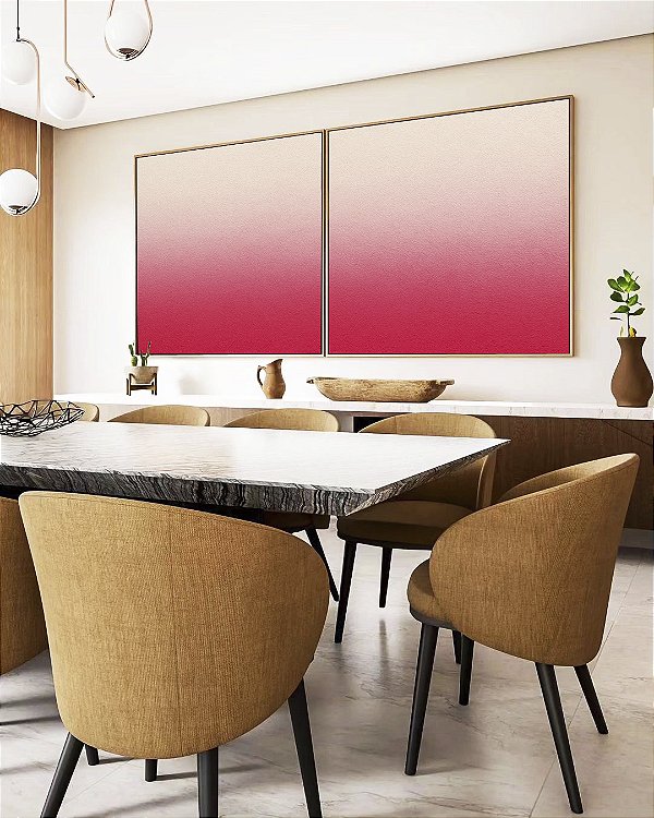 Duo de Quadros Quadrados Abstrato Degradê Marfim Rosa Textura Canvas Moldura