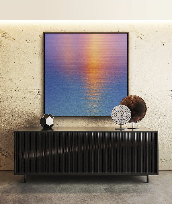 Quadro Quadrado Mar Azul Reflexo Por do Sol Rosa Céu Canvas Moldura