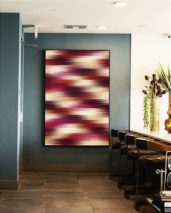 Quadro Vertical Abstrato Listras Degradê Rosa Bordô Vermelho Canvas Moldura