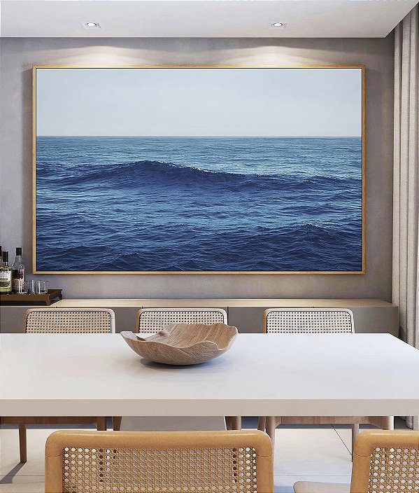 Quadro Horizontal Mar Alto Ondulado Céu Azul Natureza Canvas Moldura