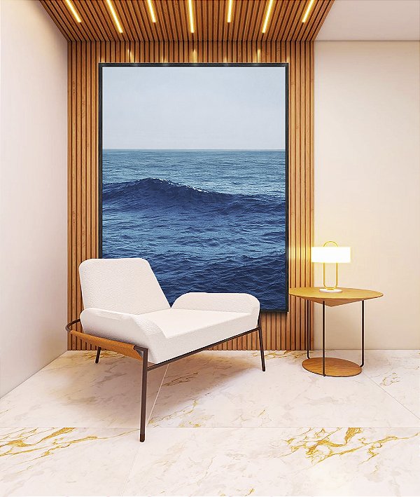 Quadro Vertical Mar Alto Ondulado Céu Azul Natureza Canvas Moldura