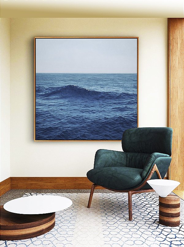 Quadro Quadrado Mar Alto Ondulado Céu Azul Natureza Canvas Moldura