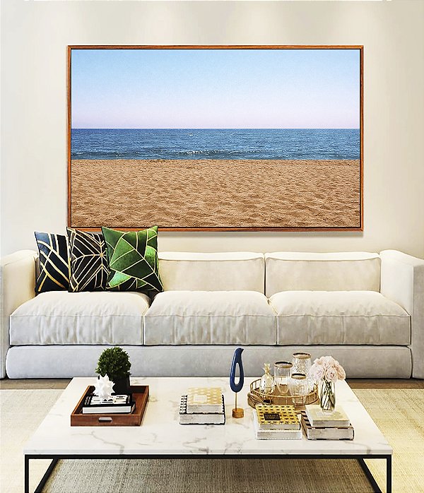 Quadro Horizontal Praia Areia Mar Azul Céu Claro Canvas Moldura