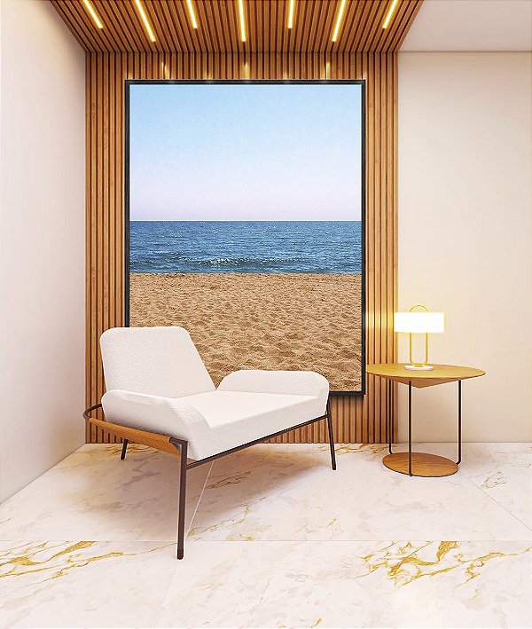 Quadro Vertical Praia Areia Mar Azul Céu Claro Canvas Moldura