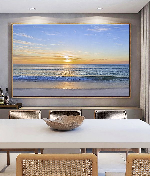 Quadro Horizontal Nascer do Sol Praia Mar Azul Natureza Canvas Moldura