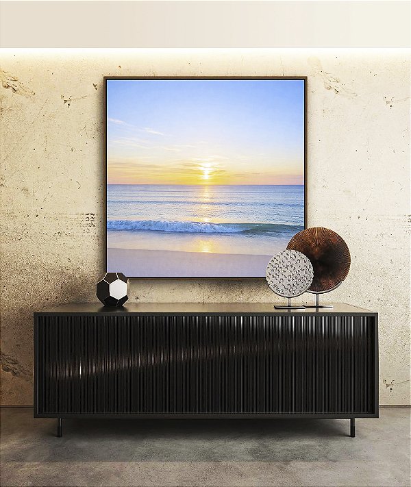 Quadro Quadrado Praia Mar Azul Claro Nascer do Sol Natureza Canvas Moldura