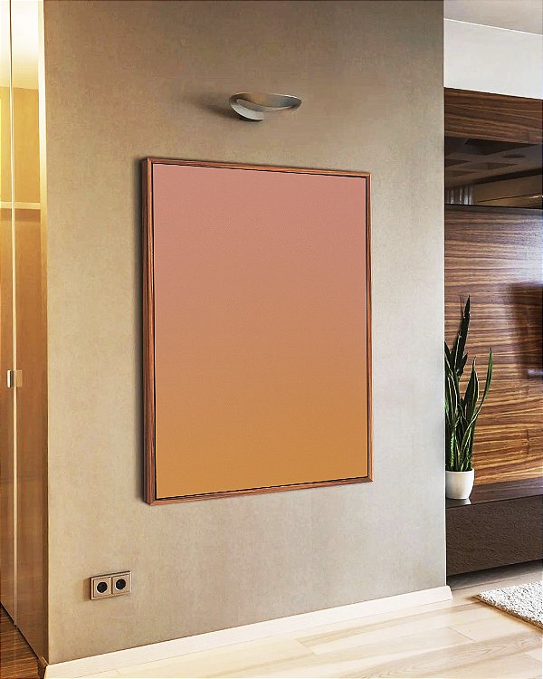 Quadro Vertical Abstrato Degradê Rosa Salmão Bronze Canvas Moldura