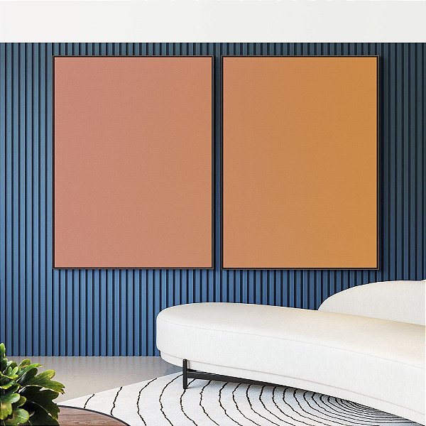 Duo de Quadros Abstrato Degradê Rosa Salmão Bronze Canvas Moldura