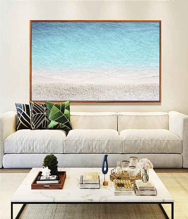Quadro Horizontal Praia Areia Branca Mar Azul Turquesa Paraíso Canvas Moldura